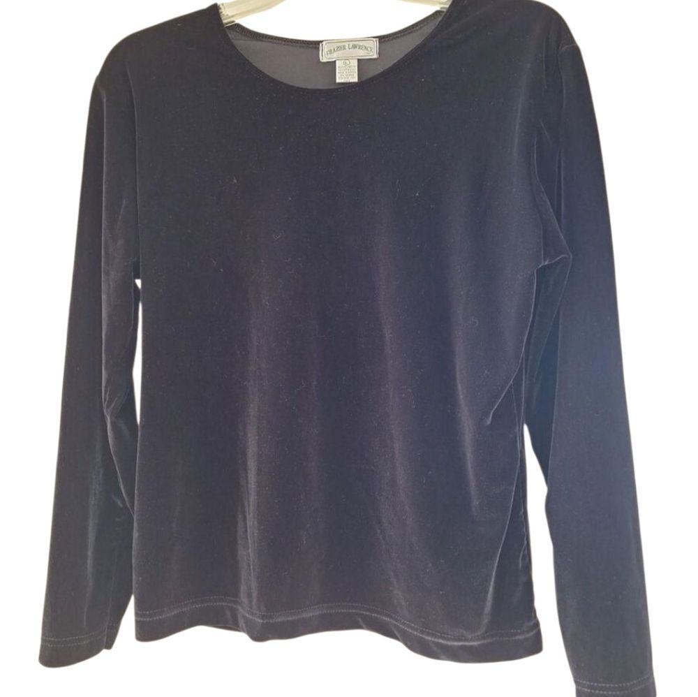 Black Velvet Top Minimalist Stretchy Y2K Holiday Capsule Womens M - Picture 3 of 9